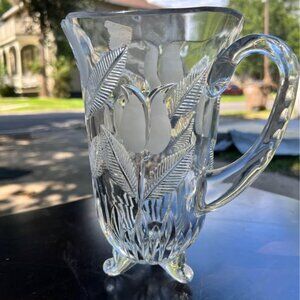 Vintage Fifth Avenue Crystal Footed Pitcher - Frosted Tulips